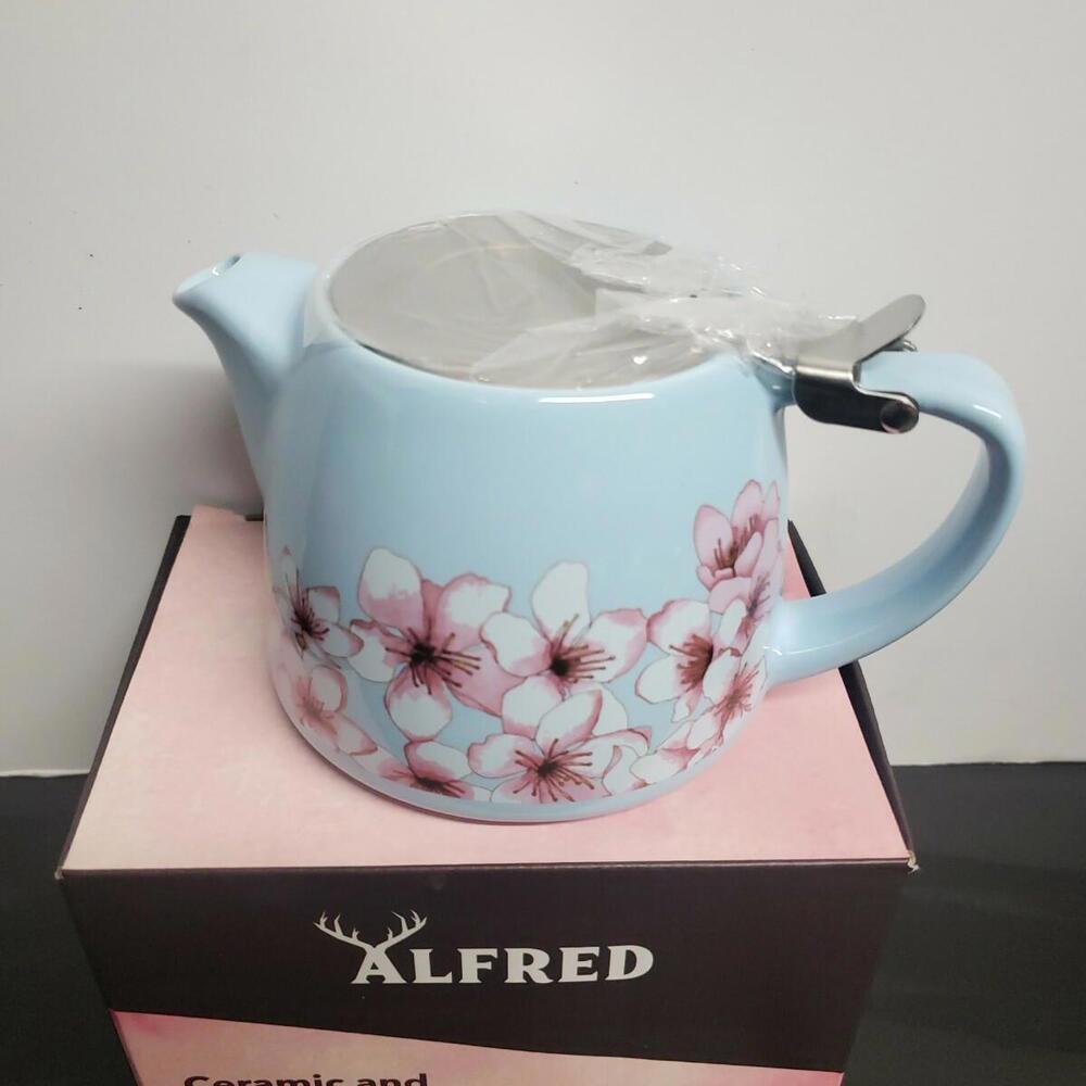 Fab Fun Fit  ALFRED Ceramic and Stainless Steel Teapot 20oz Cute For Dorms! NIB